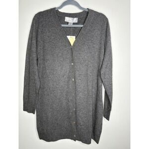Precious Fibers 100% Cashmere  Long Cardigan Charcoal Gray Medium NWT